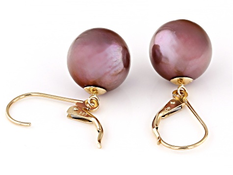 Genusis™ Purple Cultured Freshwater Pearl 14k Yellow Gold Earrings