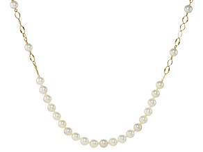 White Cultured Japanese Akoya Pearl 18k Yellow Gold Station Necklace