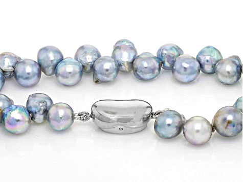 Platinum Cultured Japanese Akoya Pearl Rhodium Over Sterling Silver Necklace