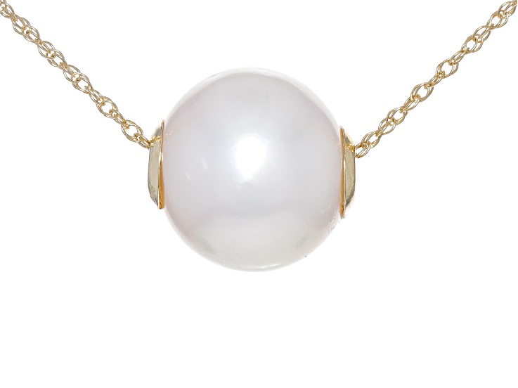 White Cultured Freshwater Pearl 14k Yellow Gold 18" Necklace