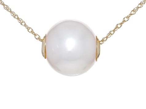 White Cultured Freshwater Pearl 14k Yellow Gold 18" Necklace