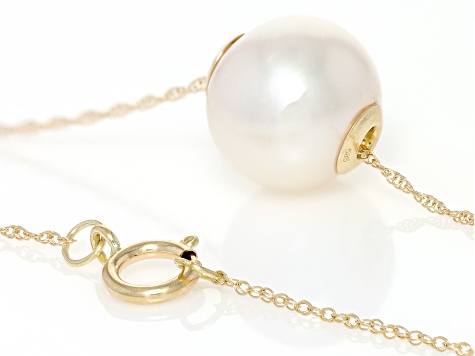 White Cultured Freshwater Pearl 14k Yellow Gold 18" Necklace