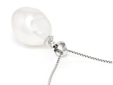 White Cultured Freshwater Pearl Rhodium Over Sterling Silver Pendant and Earrings Set