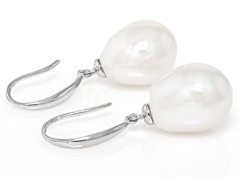 White Cultured Freshwater Pearl Rhodium Over Sterling Silver Pendant and Earrings Set