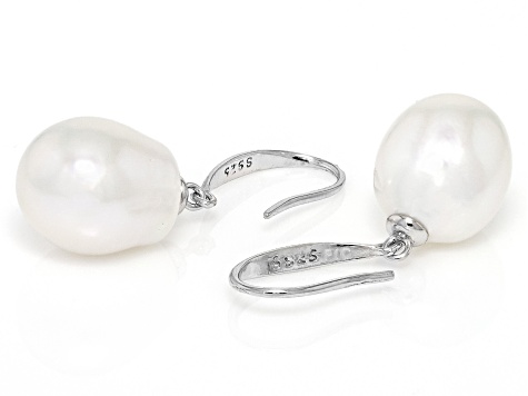 White Cultured Freshwater Pearl Rhodium Over Sterling Silver Pendant and Earrings Set