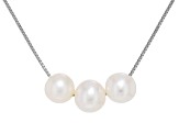 White Cultured Freshwater Pearl Rhodium Over Sterling Silver Necklace