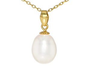 White Cultured Freshwater Pearl 14k Gold Over Sterling Silver Pendant with Chain
