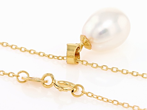 White Cultured Freshwater Pearl 14k Gold Over Sterling Silver Pendant with Chain