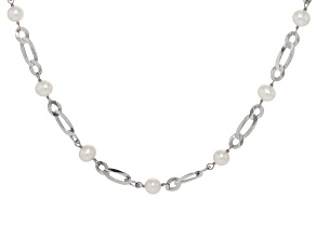 White Cultured Freshwater Pearl Rhodium Over Sterling Silver 18" Station Necklace