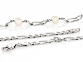 White Cultured Freshwater Pearl Rhodium Over Sterling Silver 18" Station Necklace