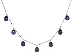 Black Cultured Freshwater Pearl Rhodium Over Sterling Silver Drop Necklace
