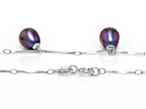 Black Cultured Freshwater Pearl Rhodium Over Sterling Silver Drop Necklace