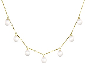 White Cultured Freshwater Pearl 18k Yellow Gold Over Sterling Silver Drop Necklace