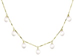 White Cultured Freshwater Pearl 18k Yellow Gold Over Sterling Silver Drop Necklace