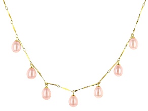 Pink Cultured Freshwater Pearl 18k Gold Over Sterling Silver Drop Necklace