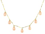 Peach Cultured Freshwater Pearl 18k Yellow Gold Over Sterling Silver Drop Necklace