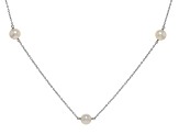 White Cultured Freshwater Pearl Rhodium Over Sterling Silver Station Necklace