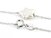 White Cultured Freshwater Pearl Rhodium Over Sterling Silver Star Shaped Station Necklace