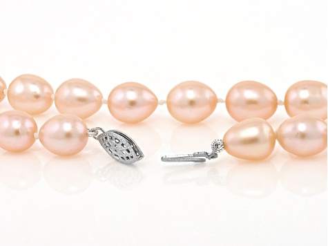 Pink Cultured Freshwater Pearl Rhodium Over Sterling Silver Necklace