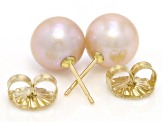 Pink Cultured Freshwater Pearl 14k Yellow Gold Stud Earrings