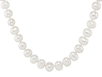 White Cultured Freshwater Pearl Rhodium Over Sterling Silver Necklace