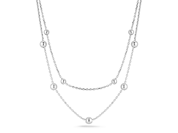 Sterling Statements Rhodium Over Sterling Silver Double Layer Ball Station Necklace