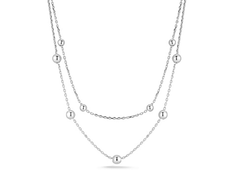 Sterling Statements Rhodium Over Sterling Silver Double Layer Ball Station Necklace