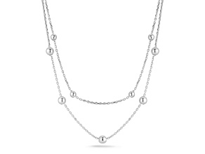 Sterling Statements Rhodium Over Sterling Silver Double Layer Ball Station Necklace