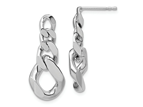 Rhodium Over Sterling Silver Polished Link Post Dangle Earrings