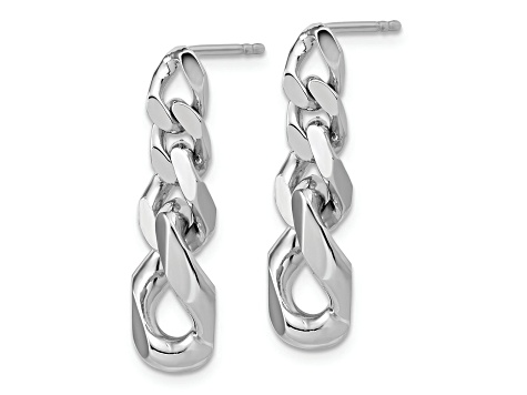 Rhodium Over Sterling Silver Polished Link Post Dangle Earrings