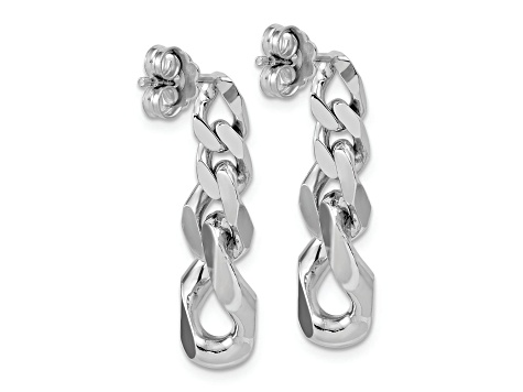 Rhodium Over Sterling Silver Polished Link Post Dangle Earrings