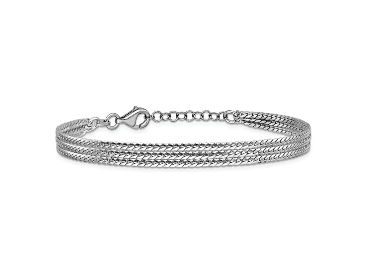 Rhodium Over Sterling Silver Polished Fancy 3-strand with 1-inch Extension Bracelet