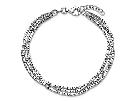 Rhodium Over Sterling Silver Polished Fancy 3-strand with 1-inch Extension Bracelet