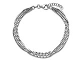 Rhodium Over Sterling Silver Polished Fancy 3-strand with 1-inch Extension Bracelet