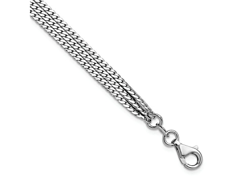 Rhodium Over Sterling Silver Polished Fancy 3-strand with 1-inch Extension Bracelet