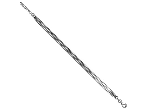 Rhodium Over Sterling Silver Polished Fancy 3-strand with 1-inch Extension Bracelet