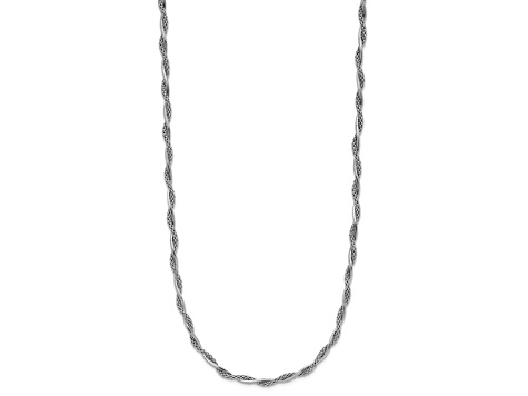Rhodium Over Sterling Silver Polished Beaded Textured Twisted 16 Inch Necklace