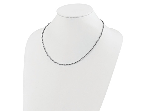 Rhodium Over Sterling Silver Polished Beaded Textured Twisted 16 Inch Necklace