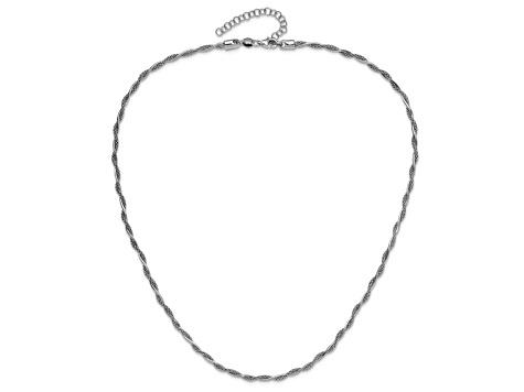 Rhodium Over Sterling Silver Polished Beaded Textured Twisted 16 Inch Necklace