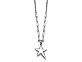 Rhodium Over Sterling Silver Polished Star Pendant Cable Link 16.5 Inch Necklace