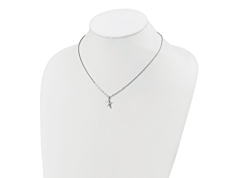 Rhodium Over Sterling Silver Polished Star Pendant Cable Link 16.5 Inch Necklace
