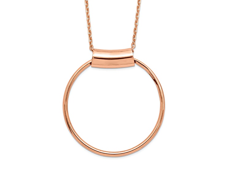 18K Rose Gold Over Sterling Silver Polished Circle Pendant with 18 Inch Cable Chain