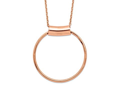18K Rose Gold Over Sterling Silver Polished Circle Pendant with 18 Inch Cable Chain