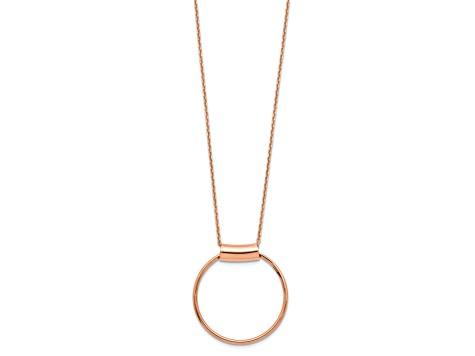 18K Rose Gold Over Sterling Silver Polished Circle Pendant with 18 Inch Cable Chain