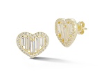 Sterling Statements 14K Yellow Gold Over Sterling Silver Baguette CZ Heart Studs