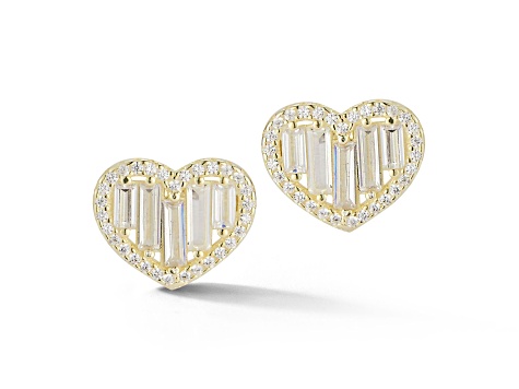 Sterling Statements 14K Yellow Gold Over Sterling Silver Baguette CZ Heart Studs