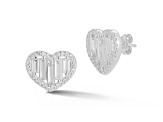 Sterling Statements Rhodium Over Sterling Silver Baguette CZ Heart Studs