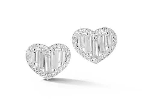 Sterling Statements Rhodium Over Sterling Silver Baguette CZ Heart Studs
