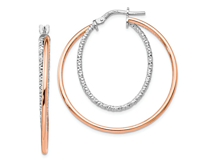 18K Rose Gold Over Sterling Silver 1 7/16" Diamond-Cut Hoop Earrings