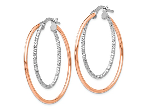 18K Rose Gold Over Sterling Silver 1 7/16" Diamond-Cut Hoop Earrings